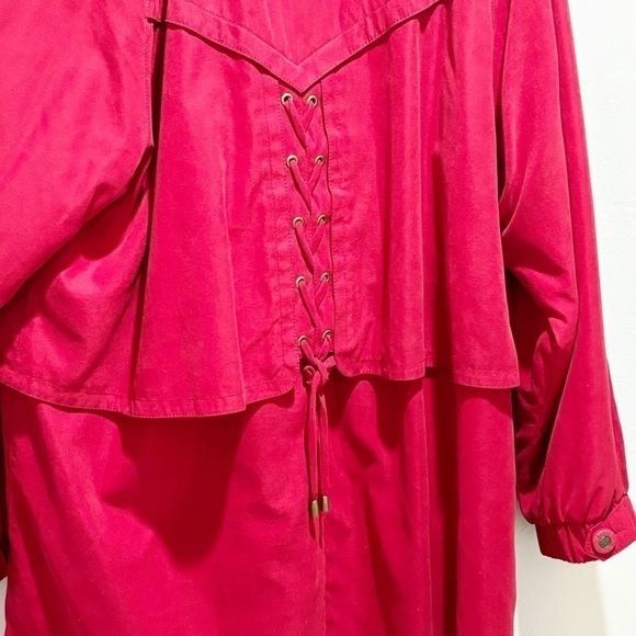 Vintage GALLERY Women’s Red Overcoat Zip Out Lining Lace Up Detail On Back Sz L - Picture 8 of 10